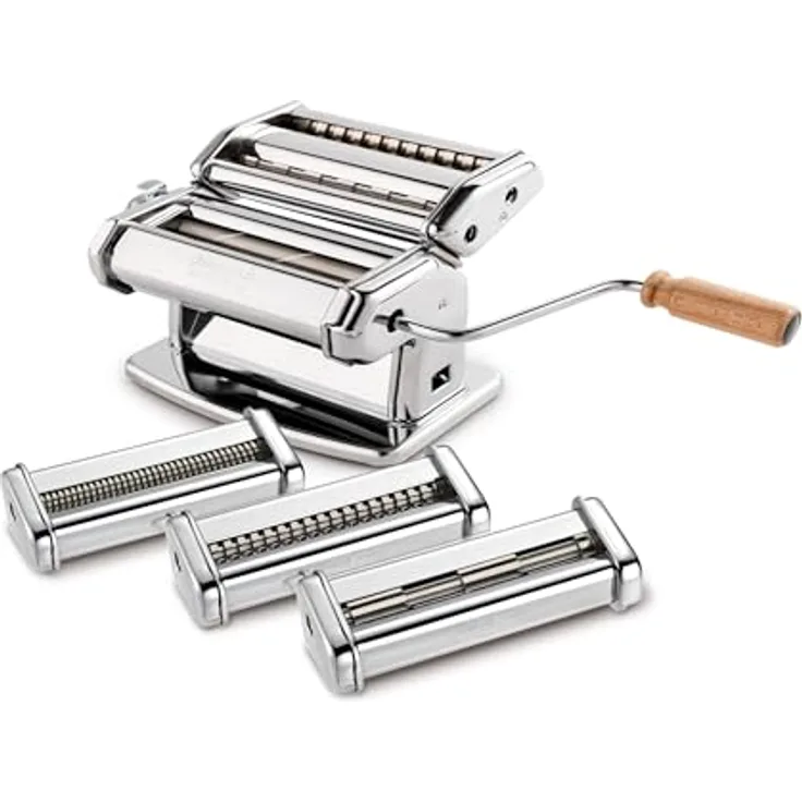 Imperia La Fabbrica della Pasta Gourmet, Geschenkset mit eleganter Holzkistenverpackung, manuelle Nudelherstellung für Lasagne, Spaghetti, Tagliatelle und Tagliatelline aus Edelstahl, hergestellt in Italien