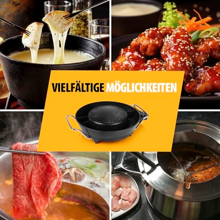Tristar Tischgrill, 1800 W, 2in1 Fondue Hot Pot 3L, Koreanische Party-Pfanne Elektro Shabu Shabu, Antihaftbeschichtung, Schwarz – Bild 4