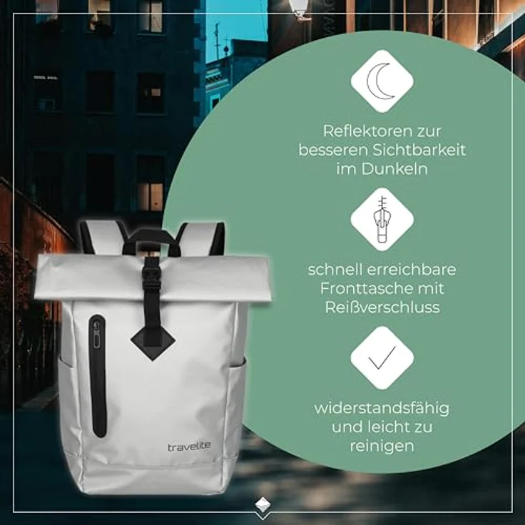 travelite BASICS Roll-Up Rucksack, Freizeitrucksack für Wandern und Reisen, wasserfestes Plane-Material, atmungsaktive Rückwand, in Trendfarben erhältlich – Bild 4