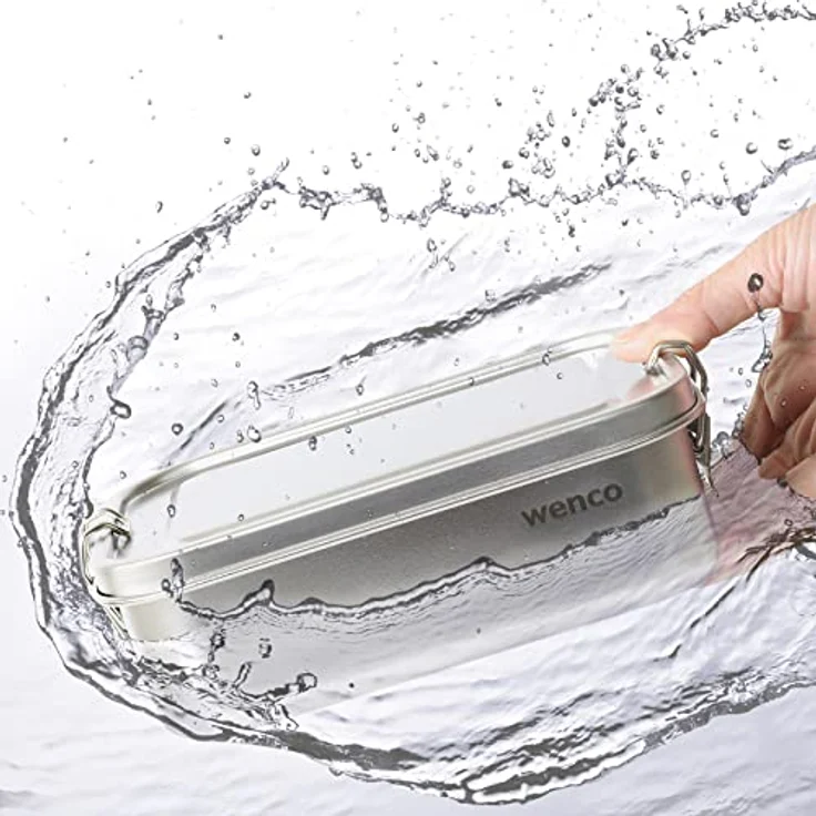 Wenco Premium Lunchbox aus Edelstahl, Mit 2 Fächern, Brotdose mit 1200 ml Fassungsvermögen (1 l Netto-Inhalt), Wasserdicht, Spülmaschinengeeignet, inkl. Ersatz-Silikonring, 18,5 x 14 x 5,5 cm, Silber – Bild 4