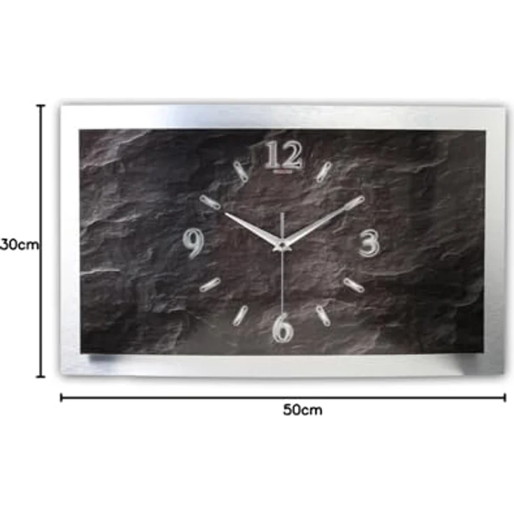Kreative Feder 3D Designer Wanduhr Schiefer-Optik schwarz - flüsterleise Funkuhr Größe 50x30 cm in modernem Design – Bild 5