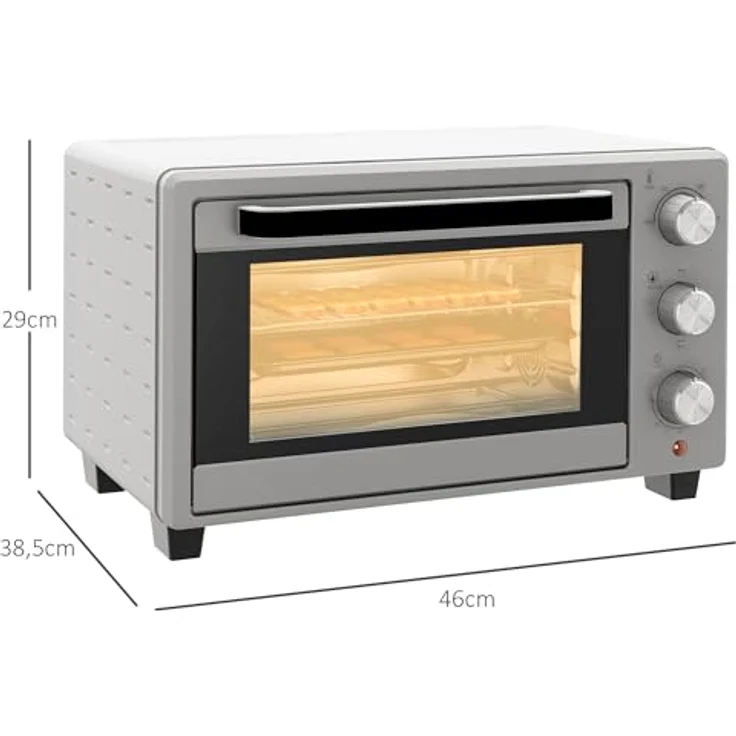 HOMCOM Minibackofen 21L 1400W 60 Min. Timer, Temperaturregelung 100 °C-230 °C, Inklusive Backblech und Drahtgestell, Edelstahl in Silber – Bild 5