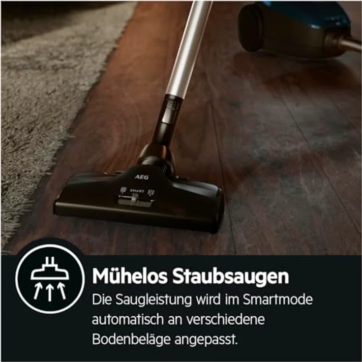 AEG VX82-1-2ST Staubsauger mit Beutel (Automatische Saugkraftregulierung, extrem leise auch auf Teppich, Aufnahme von großen + kleinsten Partikeln, langes Kabel, 55% Recyclingmaterial, 600W, petrol) – Bild 5