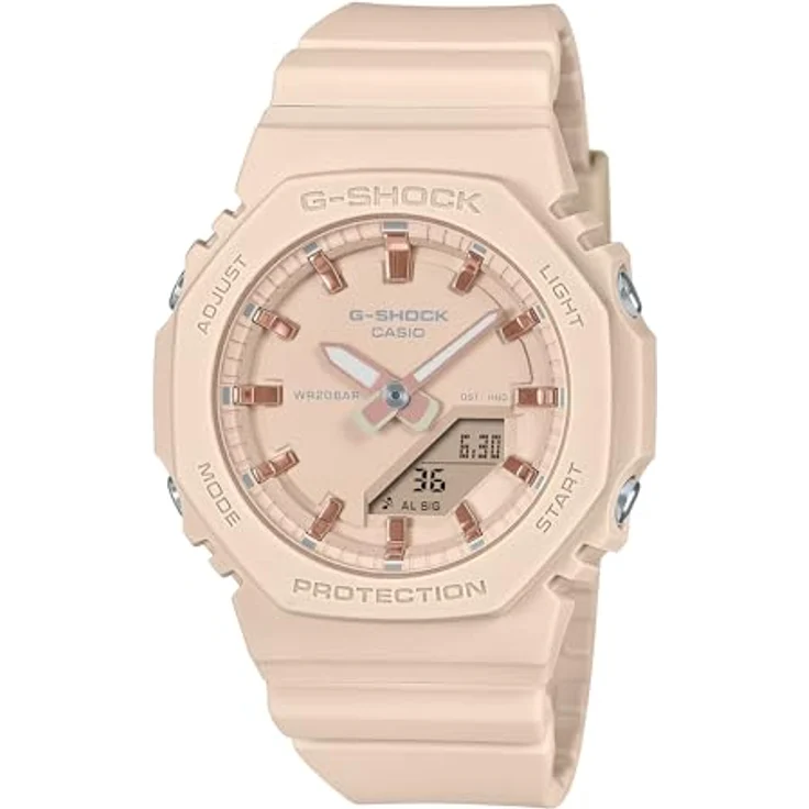 Casio G-Shock Classic Ana-Digi Damenuhr Crème GMA-P2100M-4AER, Quarzwerk, Alarm, Stoppuhr, Beleuchtung, Countdown, beige Kunststoffarmband – Bild 2