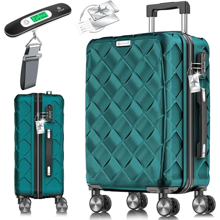 KESSER® Reisekoffer 120L ABS Hartschalenkoffer mit Zahlenschloss, Kofferwaage, Reisebrieftasche & 360° Rollen, Trolley Petrol Teal – Bild 1