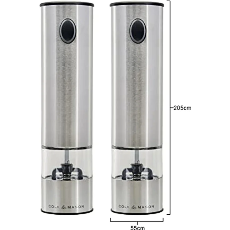Cole & Mason Battersea 2 bateriebetriebene Elektronische Mühle Geschenkset, Edelstahl, Stainless Steel, 21 cm, 2 – Bild 3