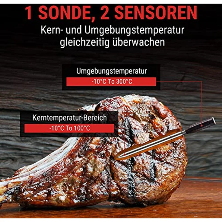 ThermoPro TempSpike Fleischthermometer Kabellos 150m Bluetooth Grillthermometer IP67 Meat Thermometer Bratenthermometer für Backofen Grill Smoker Rotisserie Airfryer Sicher im Geschirrspüler, Schwarz – Bild 4