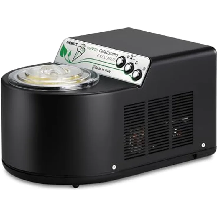 Nemox Gelatissimo Exclusive I-Green Black Eismaschine, mit Kompressor, 140 Watt, 1,7 Liter, fertig in 20 Minuten, schwarz