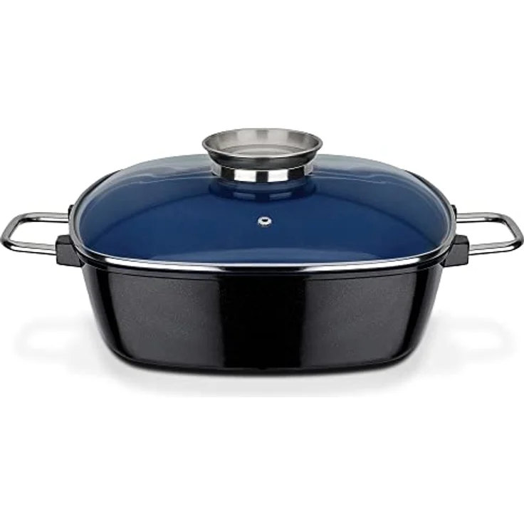 GSW 167413 Ceramica Kobaltblau Induktion Viereckbräter mit Aroma-Glasdeckel 28x28x8,5cm - ca. 5,0 Liter, Aluguss, schwarz-blau, 28 cm, 2-Einheiten – Bild 2