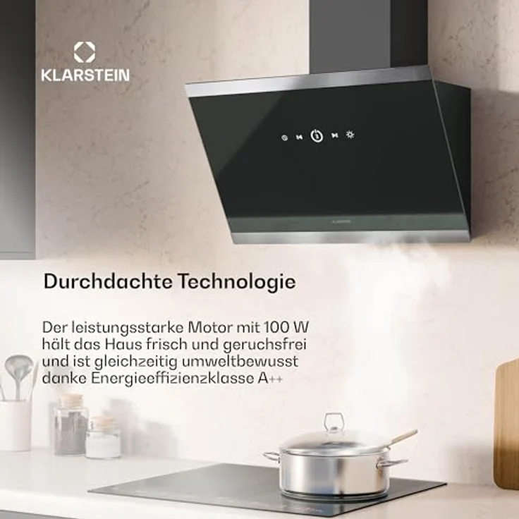 Klarstein FlashLine Dunstabzugshaube, Touchscreen, 524 m³/h, A++ Energieeffizienz, LED-Beleuchtung, leise 34,5 dB, Schwarz – Bild 3