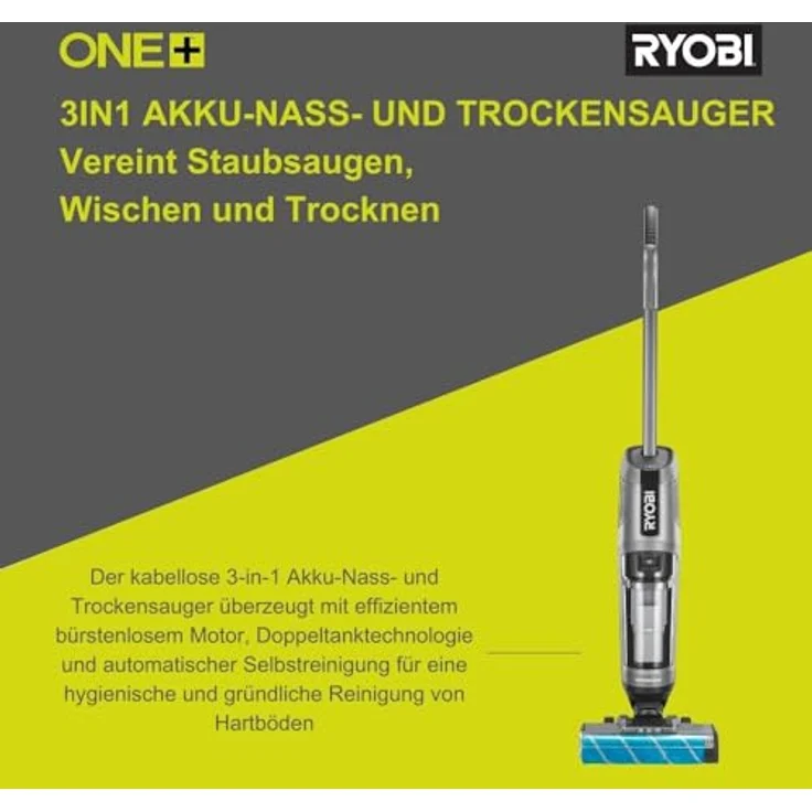 Ryobi 18 V ONE+ Brushless Multiflächenreiniger RHFC18BL-0 5133006325, 3-in-1 Staubsaugen, Wischen & Trocknen, Anthrazit – Bild 2