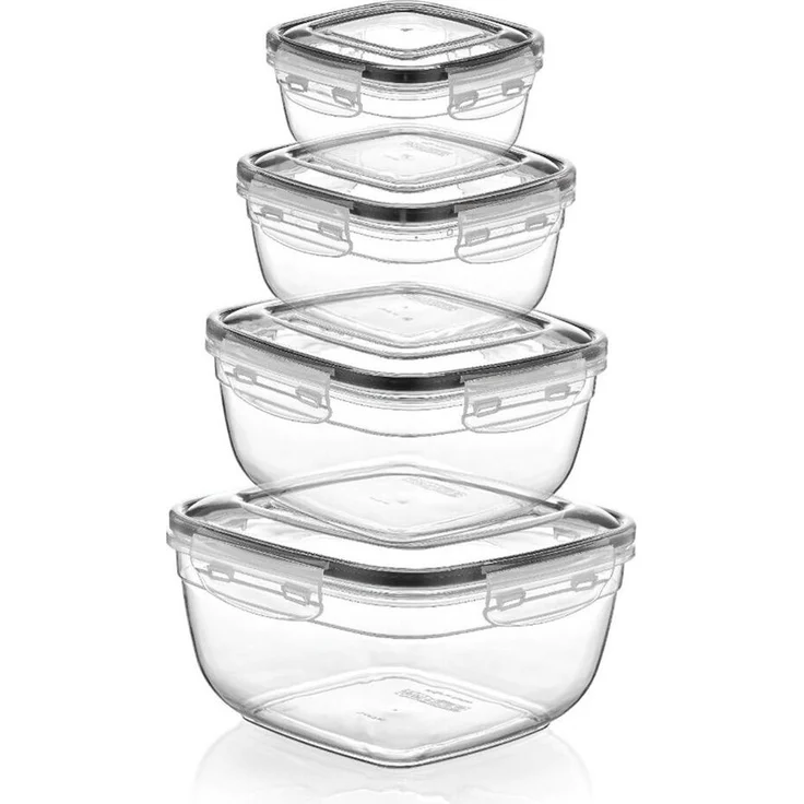 Michelino Nora 4er Frischhaltedosen-Set, Quadratisch, luft- und wasserdicht, Grau, 0,5-2,4 Liter