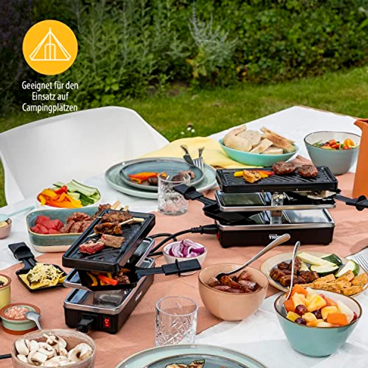 Tristar RA-2742 Raclette-Grill, für 4 Personen, 2 x 400 W, 23,8 x 10,4 cm, inkl. 4 Raclettepfännchen, schwarz – Bild 5