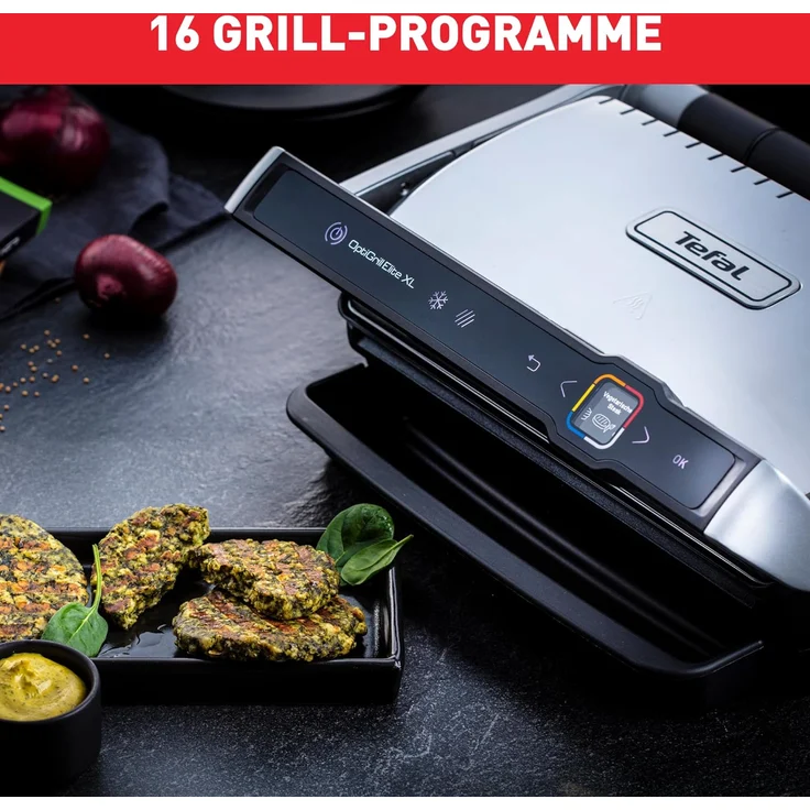 Tefal GC760D OptiGrill Elite XL Kontaktgrill, 2200 Watt, extra Grillboost für Grillstreifen, 16 Programme, für bis zu 8 Personen, inkl. Fettauffangschale, silber – Bild 5