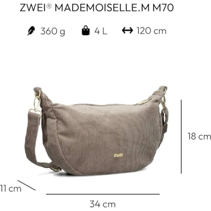 Zwei Mademoiselle.M Umhängetasche, 34 cm, grau, 100% Polyurethan, 34 cm x 11 cm x 18 cm – Bild 2