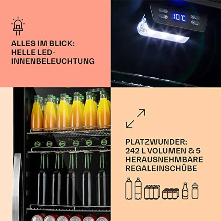 Klarstein Getränkekühlschrank Beersafe 7XL 242L LED-Innenbeleuchtung, schwarz – Bild 3