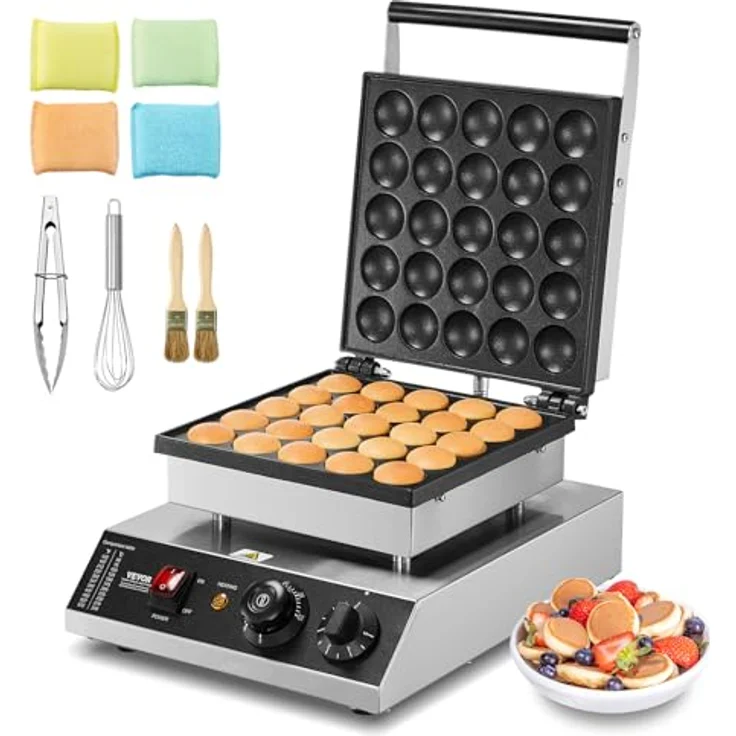 VEVOR Mini-Pfannkuchenmaker, kommerzielle Dutch Mini Pfannkuchen Maschine, 25 Stück, 43 mm Durchmesser, 1700 W mit präziser Temperatur- und Zeitregelung für Küchen, Cafés und Restaurants – Bild 1