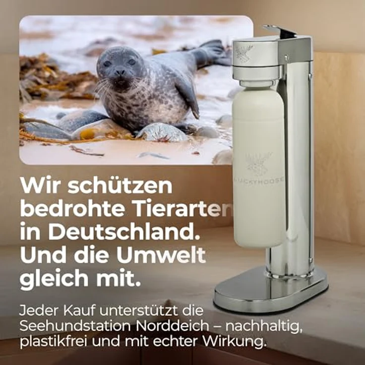 Luckymoose Infinity-S Wassersprudler aus Edelstahl (Silver/Sand) – 2x 1,25L spülmaschinengeeignete Edelstahlflaschen – herausnehmbare Düse, CO2-Regulierung – Bild 7