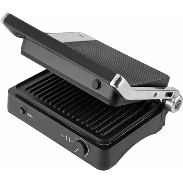 JATA JEGR1450 Panini Elektro-Grill, 2000 W, 180° Öffnung, geriffelte antihaftbeschichtete Platten, 29,6 x 21,8 cm, mit Fettauffangschale