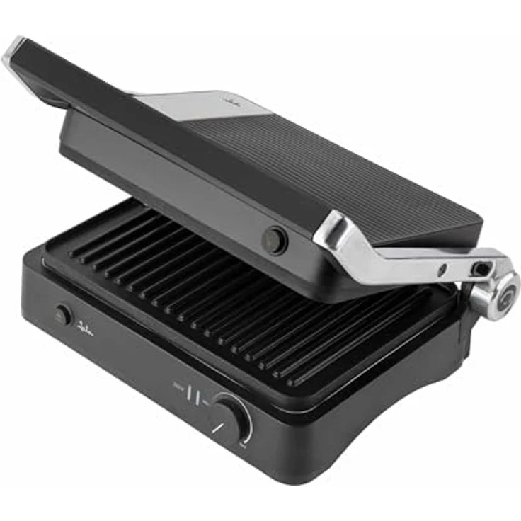 JATA JEGR1450 Panini Elektro-Grill, 2000 W, 180° Öffnung, geriffelte antihaftbeschichtete Platten, 29,6 x 21,8 cm, mit Fettauffangschale – Bild 1