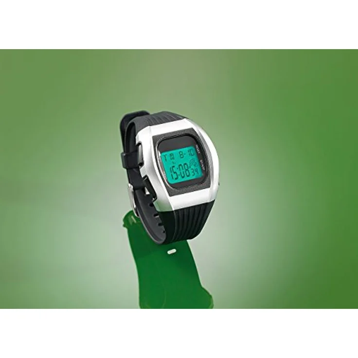 PEARL SW-640 dcf Funkarmbanduhr, Digitale Unisex-Sport-Funkuhr mit LCD-Display, schwarz/silber, chronographisch, spritzwassergeschützt, viele Extra-Features – Bild 5