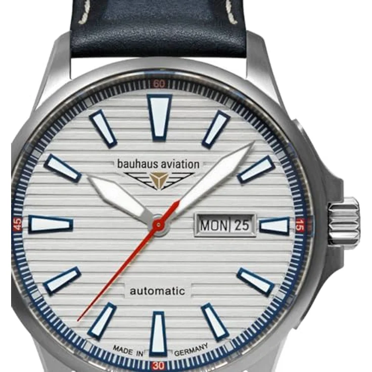 Bauhaus Aviation 2862-1, Herrenuhr Automatik Titan 42 mm mit Saphirglas und blauem Lederarmband, wasserdicht bis 10 ATM – Bild 2