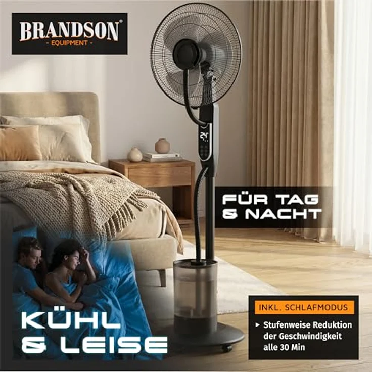 Brandson 308329 Ventilator mit Ultraschall-Luftbefeuchter, 5L Wassertank, Fernbedienung, Timer, 80° Oszillation, Verdunstungskühlung – Bild 7