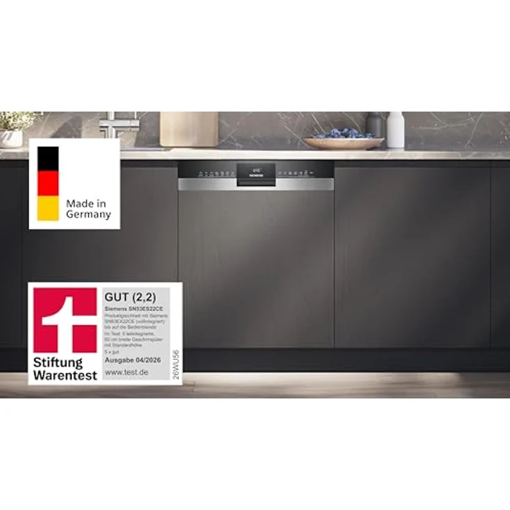 Siemens SN53ES22CE, Einbaugeschirrspüler mit 14 Maßgedecken, A Energieeffizienzklasse, 42 dB, Edelstahl – Bild 3