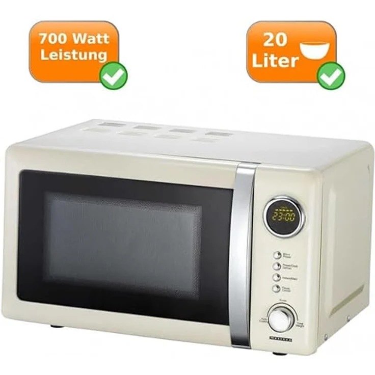 Melissa Classico 16330128 Mikrowelle mit Grill, Standgerät, 800W, 23 Liter Garraum, 12 automatische Garprogramme, LED-Display, mit Uhr, inkl. Grillrost, cremefarben – Bild 4