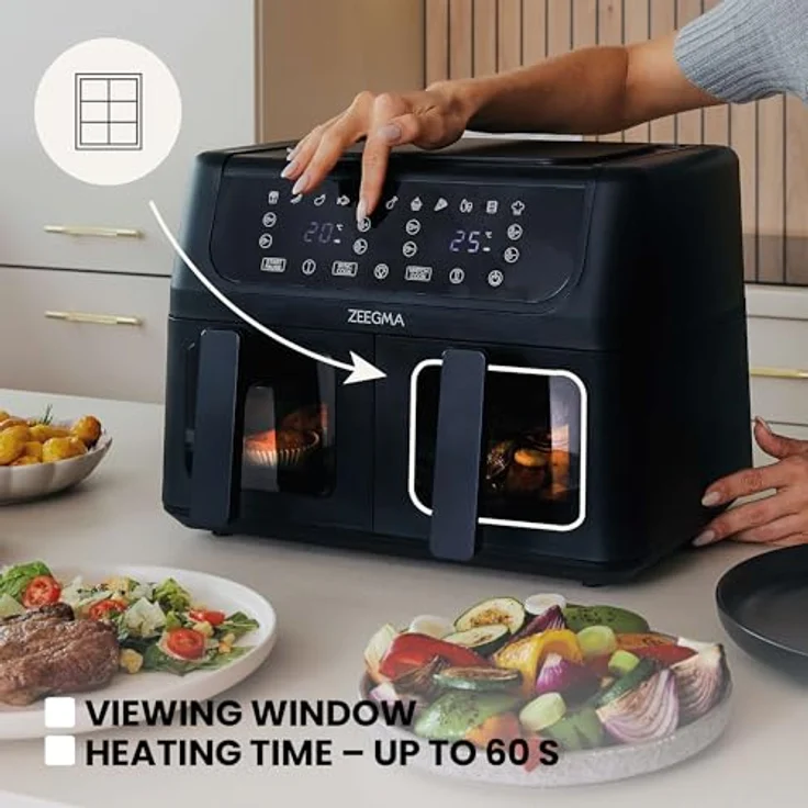 Zeegma KNAPPER DUAL Heißluftfritteuse 1700 W, 9 L Fassungsvermögen, 11 Programme, Touch-Bedienfeld, Schwarz – Bild 5