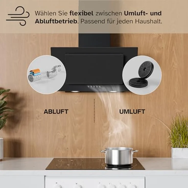 HEINRICHS Dunstabzugshaube, 60cm Abluft/Umluft-Dunstabzugshaube, 300m³/h Saugkraft, LED Beleuchtung, Schwarz – Bild 3