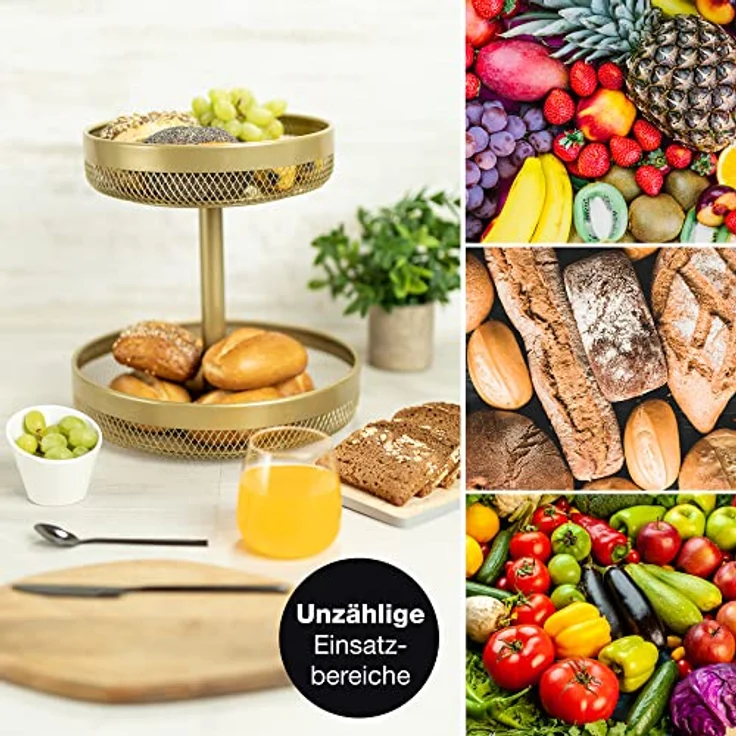 Moritz & Moritz Obst Etagere Gold Metall - Moderne Obstschale Gold - Obstkorb Gold zur Aufbewahrung von Obst, Gemüse und Brot – Bild 5