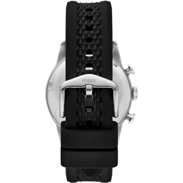 Fossil Herren Analog Quarz Uhr mit Silikon Armband FS6087, 42-mm-Gehäuse, weißes Zifferblatt, wasserdicht bis 50 m, schwarz – Bild 3