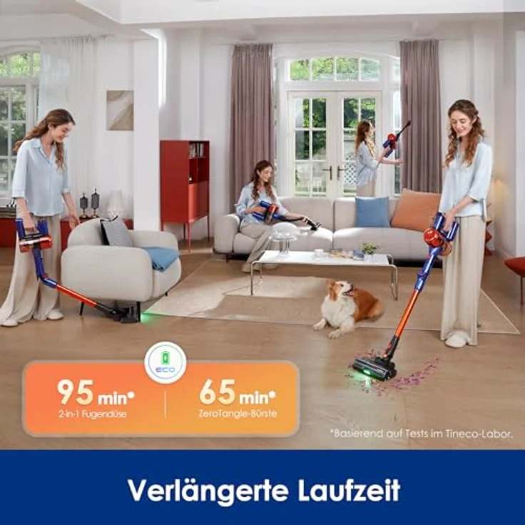 Tineco Pure ONE S70, Akku Staubsauger mit 200 AW, 3DSense Pro Reinigungssystem, 95 Min. Akkulaufzeit, 6-stufiges Filtersystem, ZeroTangle-Bürste, orange – Bild 3