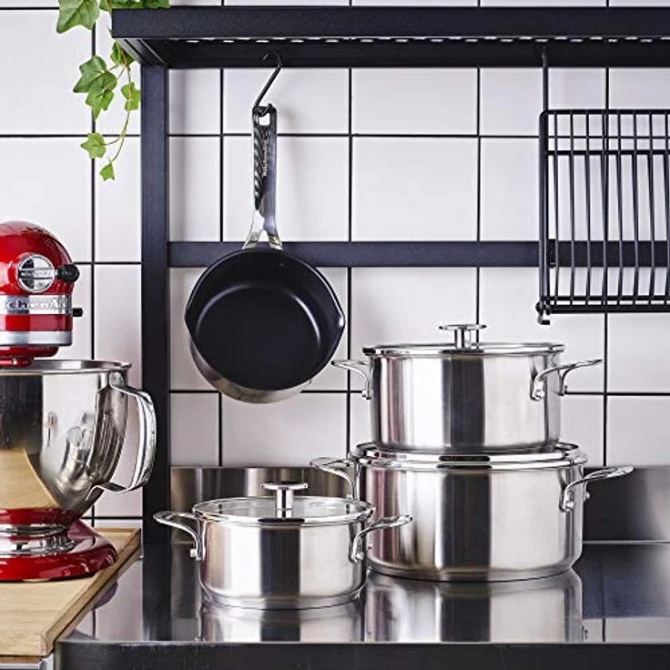 KitchenAid Stainless Steel 7-teiliges Kochgeschirr-Set, 3-lagige Antihaftbeschichtung, induktionsgeeignet, backofenfest, spülmaschinenfest, silber - Preisvergleich – Bild 3