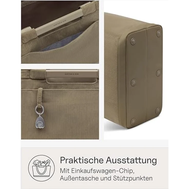 Kapten & Son Vaasa Einkaufskorb faltbar Cord Dusty Khaki, 25 L, inkl. Einkaufswagen-Chip, abwischbares Innenmaterial, praktisches Magnetfach – Bild 4