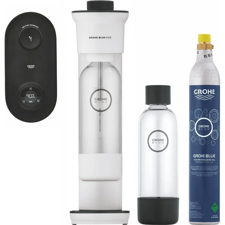 Grohe Blue Fizz Wassersprudler, Advanced Couple Set mit CO₂-Füllstandsanzeige und Edelstahl-Einspritzdüse, schwarz/weiß