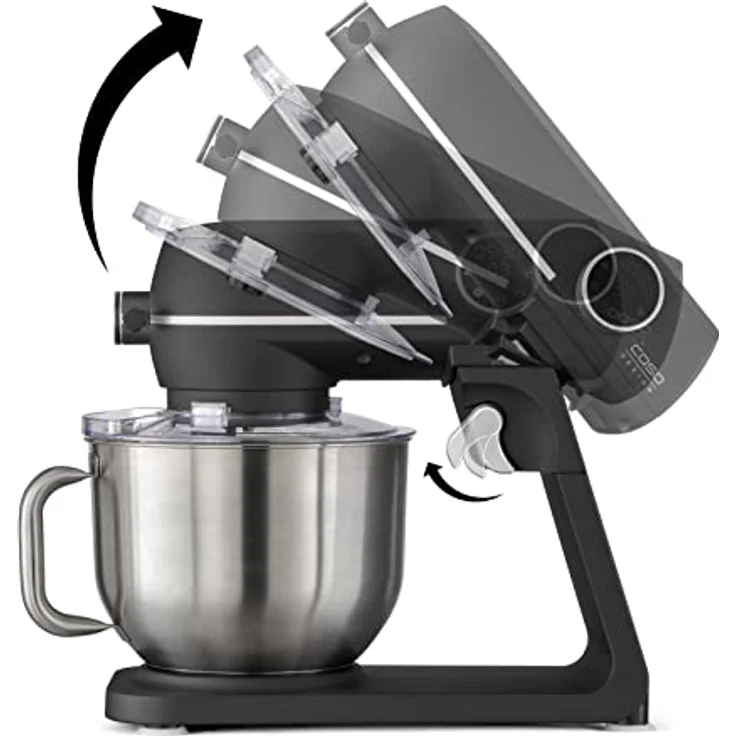 CASO KM 1800 Black-E, Edle Küchenmaschine mit mattschwarzem Alu-Guss-Gehäuse und starken 1800 Watt, 6 l Edelstahlschüssel, 10 Geschwindigkeitsstufen, Touch-Bedienung,planetarisches Rührwerk – Bild 4