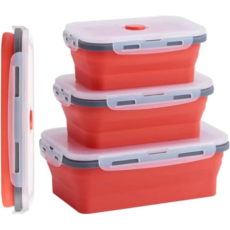 König Design Faltbare Frischhalteboxen 4 Stück - Auslaufsicher, zusammenklappbar, BPA-frei (Rot) – Bild 1