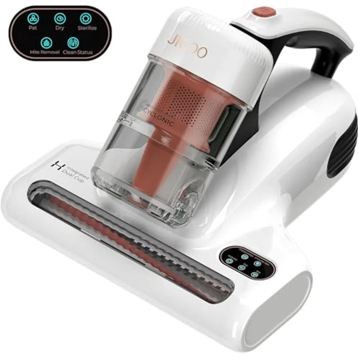 JIGOO J200 Milbensauger mit LED-Anzeige und UV-Licht, 500W, 99,9% Allergene entfernt, für Allergiker - Weiß – Bild 1