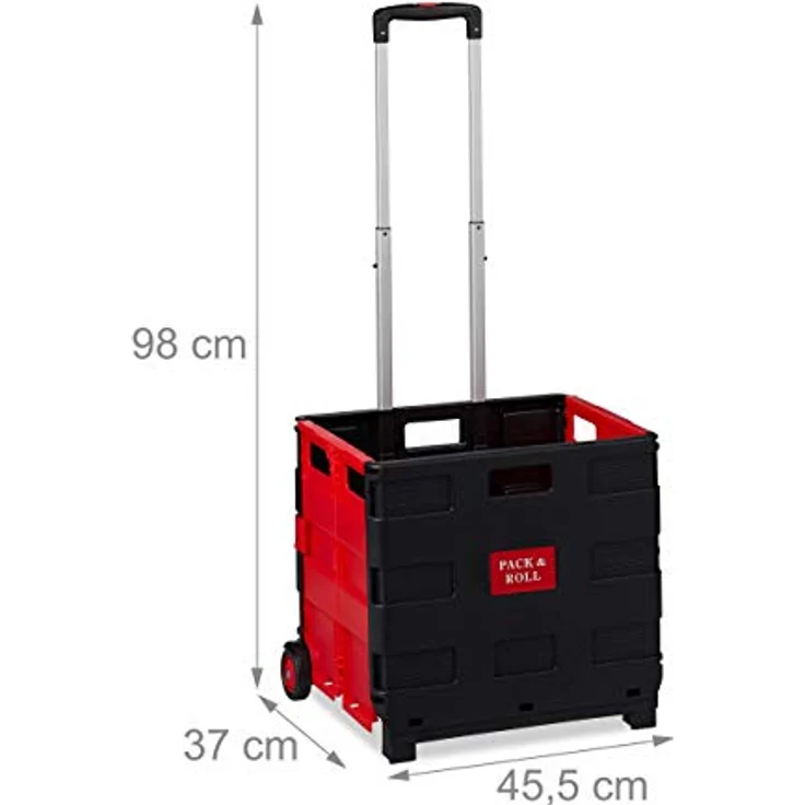 Relaxdays Einkaufstrolley klappbar, Teleskop-Griff, 2 Gummi Rollen, bis 35 kg, Shopping Trolley, Aluminium, ABS, rot Einkaufstrolleys 98 x 45,5 x 37 cm Rot – Bild 4