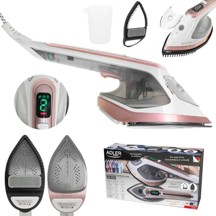 Adler Dampfbügeleisen AD 5044, 2 in 1 Kleidungsdampfer und Bügeleisen, Keramiksohle, weiß, gold – Bild 2