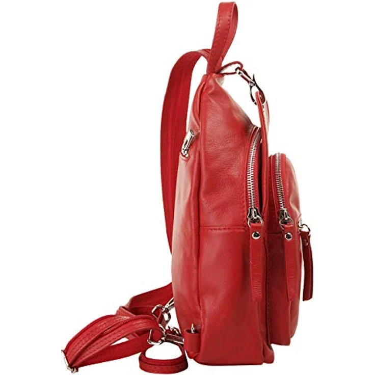 Samantha Look Cityrucksack, echt Leder, Made in Italy, kompaktes Format, trendiger Karabiner, grün – Bild 4