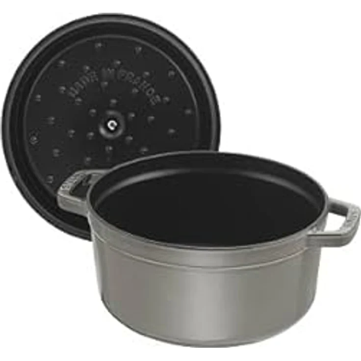 Staub Cocotte-Bräter, rund mit Deckel 28 cm, 6,70 L, mit mattschwarzer lierung im Inneren des Topfes, graphitgrau – Bild 3