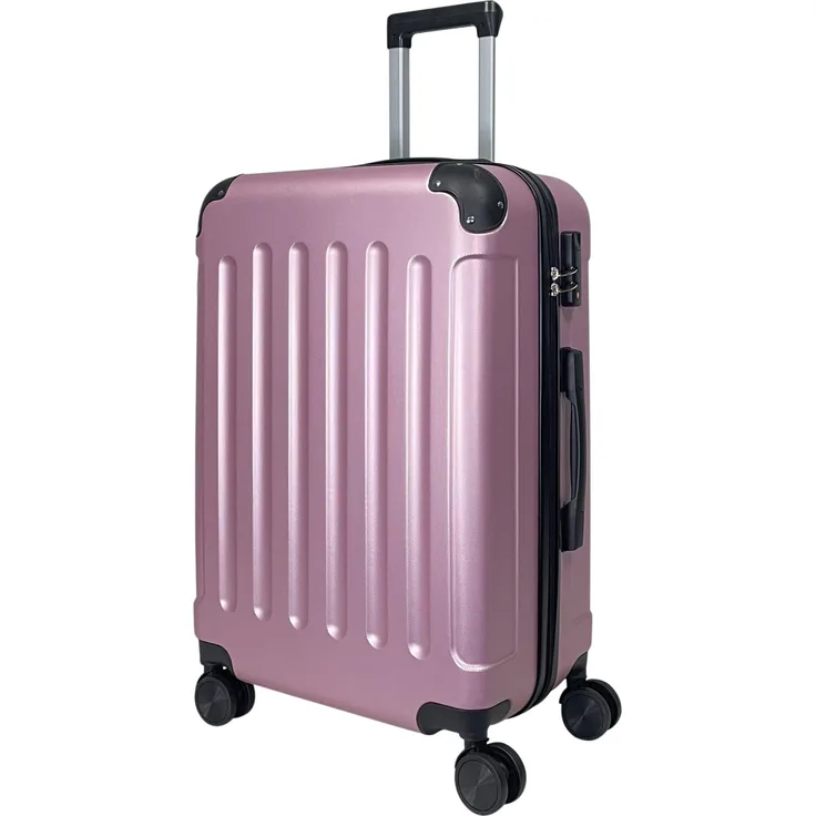 MTB Koffer Reisekoffer ABS Trolley 4 Zwillingsrollen M/L/XL Set, flexibles Hartschalenmaterial, 360° Rollen-System, SILIKONPOLSTERUNG, stapelbare Größen, Schwarz