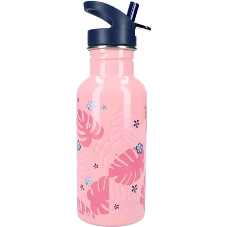 Lilo & Stitch Trinkflasche, Edelstahl Trinkbecher mit Strohhalm, 500ml, rosa mit Stitch-Motiv – Bild 3