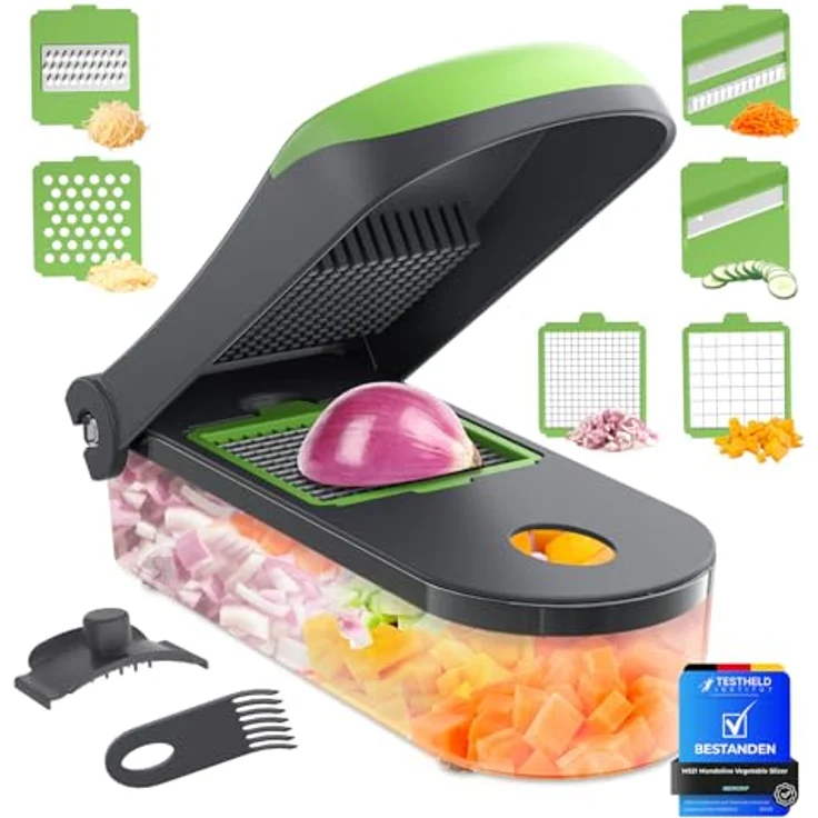 Ibergrif M521 Gemüseschneider, Multifunktionale Mandoline 6 in 1, Edelstahlklingen und BPA-freies Material, ergonomisches Design – Bild 1