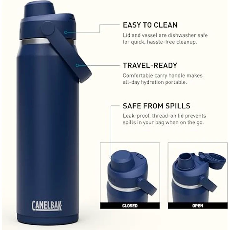 CamelBak Thrive Chug Wasserflasche, isolierter Edelstahl, 750 ml, auslaufsicher, schweißfest, marineblau – Bild 3