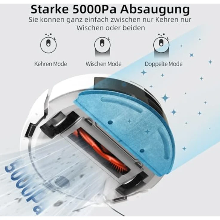 ROIDMI EVE ROOK Saugroboter mit Wischfunktion Absaugstation - 5000Pa Staubsauger Roboter Wisch LiDAR-Navigation 75 Tage App Sprachsteuerung Tierhaare Teppiche Hartboden – Bild 2