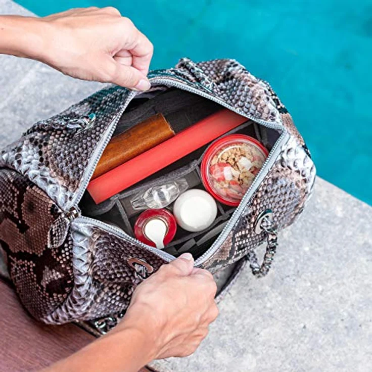 relaxdays Handtasche Taschenorganizer Filz, L, dunkelgrau mit 4 Außentaschen, 3 Innentaschen und entnehmbarem Mitteltrenner für optimale Ordnung – Bild 3